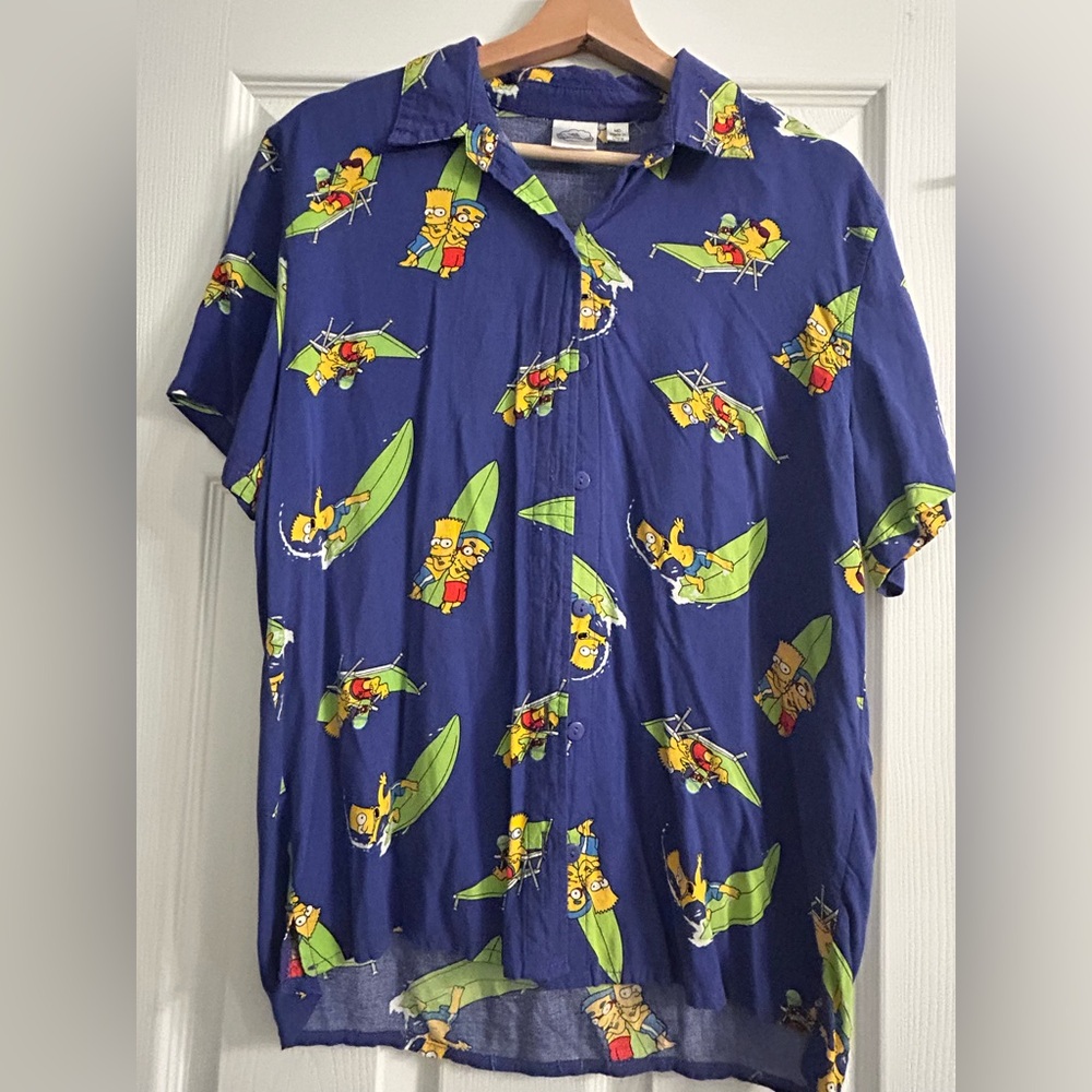 Vintage Bart Simpson Milhouse Print Men's Hawaiian Shirt Size Medium